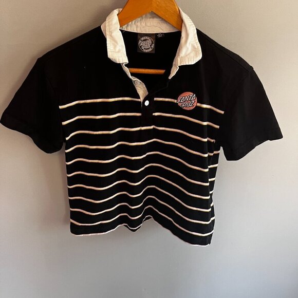 Santa-Cruz T-shirt Collared Striped Black & White Skateboards Size XS - Picture 2 of 8